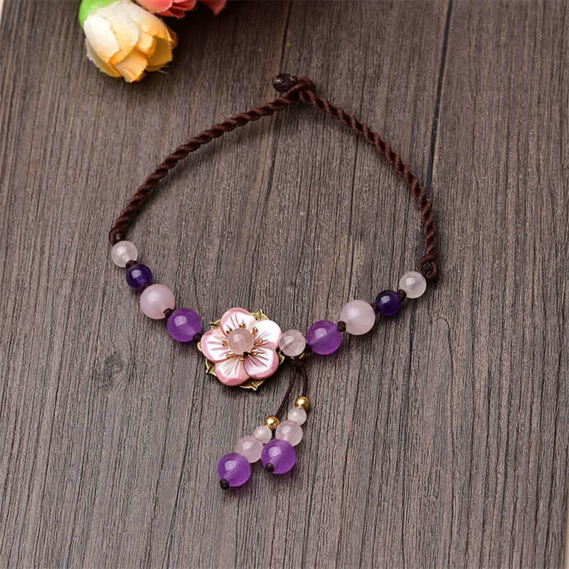 Tobillera curativa de la suerte con dije de cristal de cuarzo rosa y amatista Natural con Buddha Stones - image 0