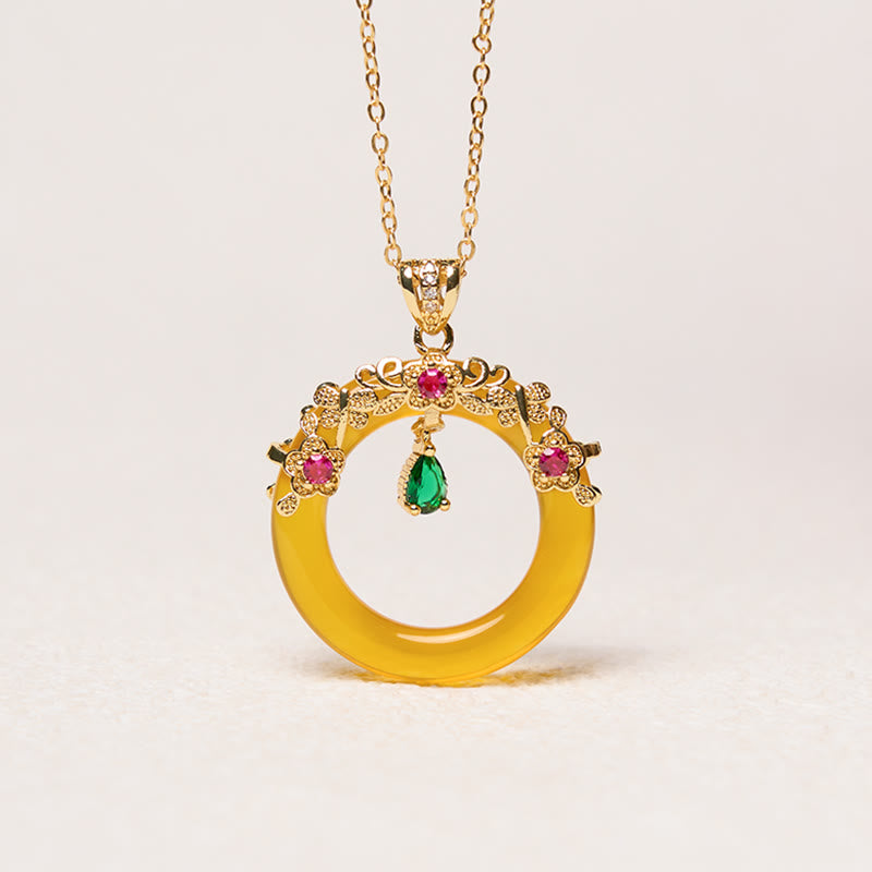 Colgante de collar de fuerza con diseño de hebilla de paz de Calcedonia verde con Buddha Stones