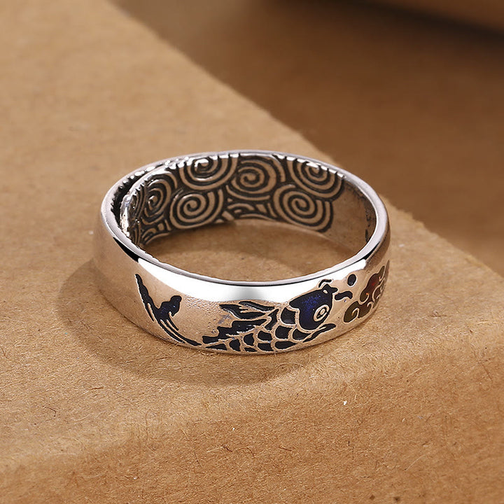 Buddha Stones Pez Koi Diseño de nube propicia Suerte Anillo de riqueza