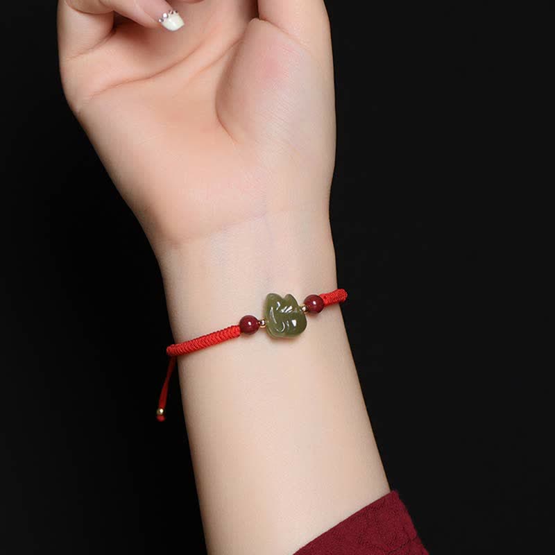 Año del Conejo Hetian Jade Bunny Cinabrio Con Cuentas Pulsera de Hilo de Abundancia