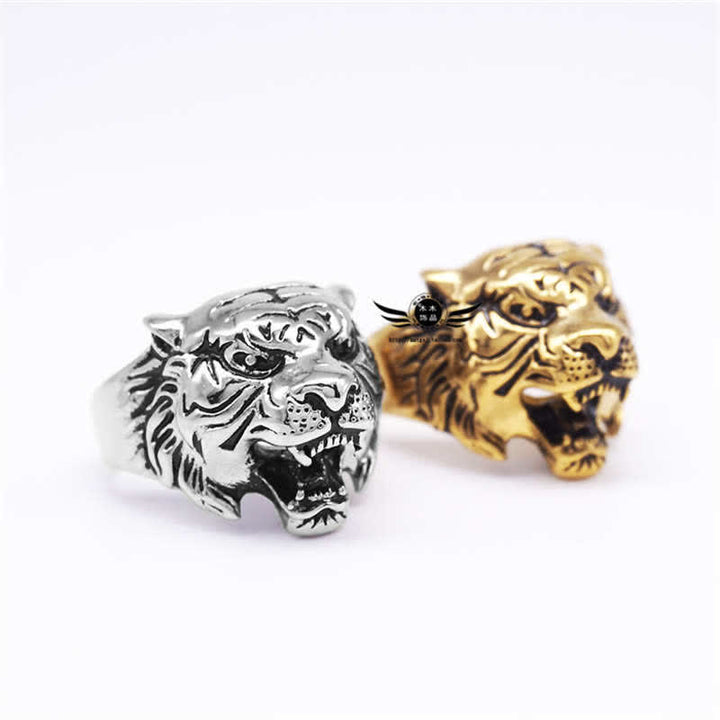 Anillo de motociclista Punk Rock con equilibrio de acero titanio y cabeza de tigre Animal para hombre