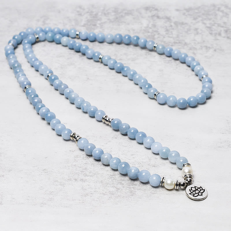 Pulsera curativa de aguamarina con cuentas Mala de 108 Buddha Stones