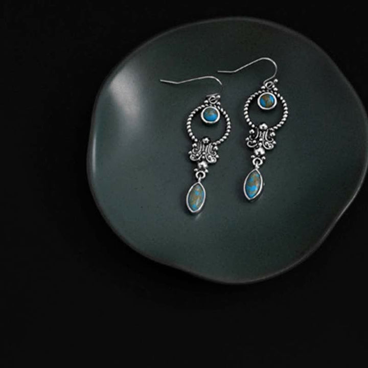 Buddha Stones de plata de ley 925 con gancho, baño de cobre vintage y turquesa con diseño de gota de agua. - image 3
