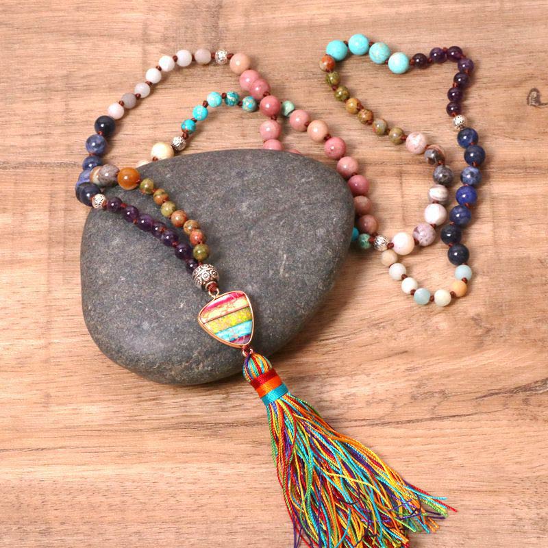 Collar de equilibrio de jaspe cebra, lazurita, turquesa tibetana