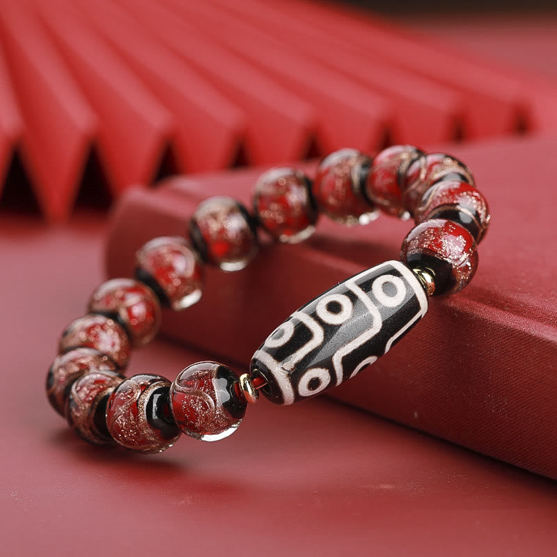 Buddha Stones tibetanas Dzi de nueve ojos, cuentas Dzi de tres ojos, cuentas de vidrio Liuli, pulsera de riqueza