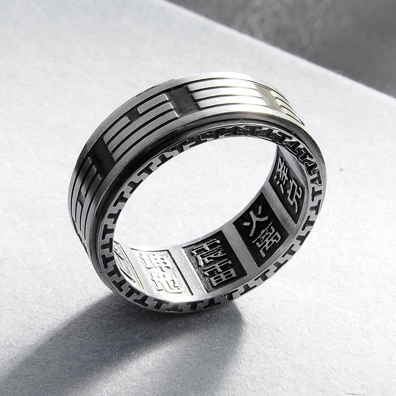 Anillo giratorio de equilibrio de acero titanio Bagua Yin Yang con Buddha Stones