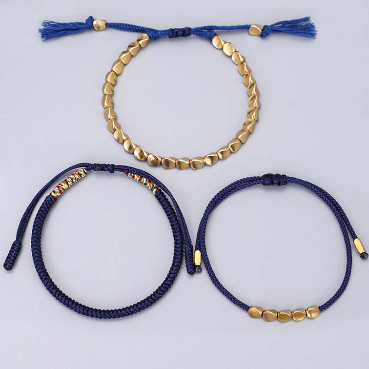 Juego de pulsera de la suerte con Buddha Stones, 3 piezas, cuentas de cobre tibetanas, protección curativa