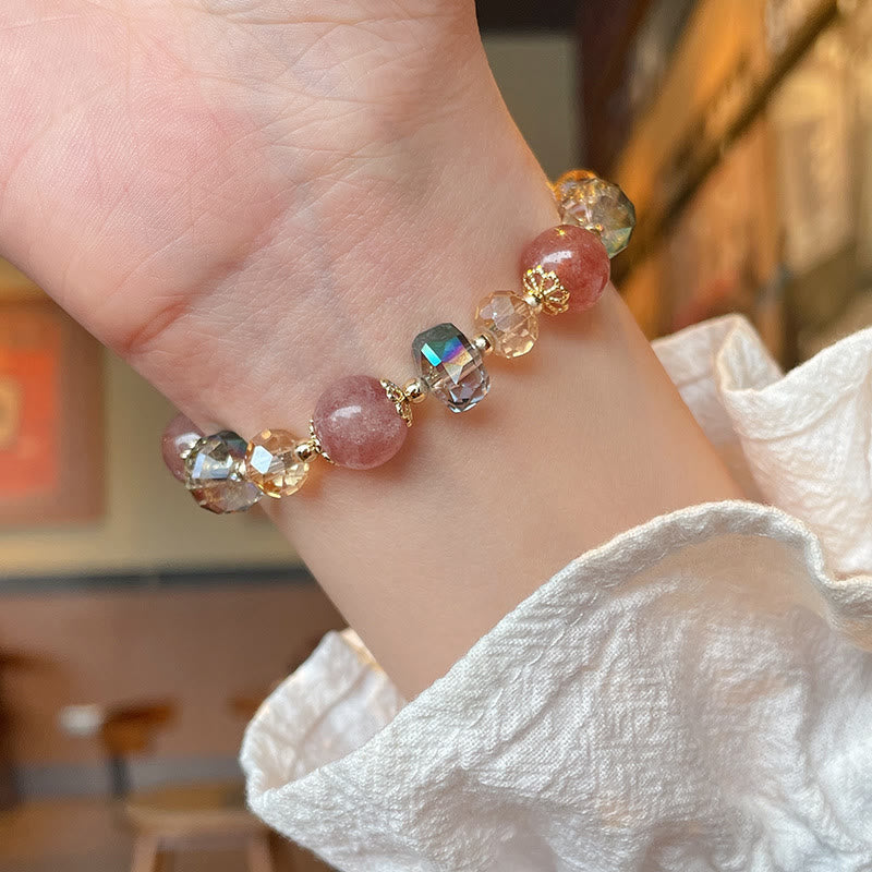 Pulsera positiva de cristal colorido de cuarzo fresa natural con Buddha Stones