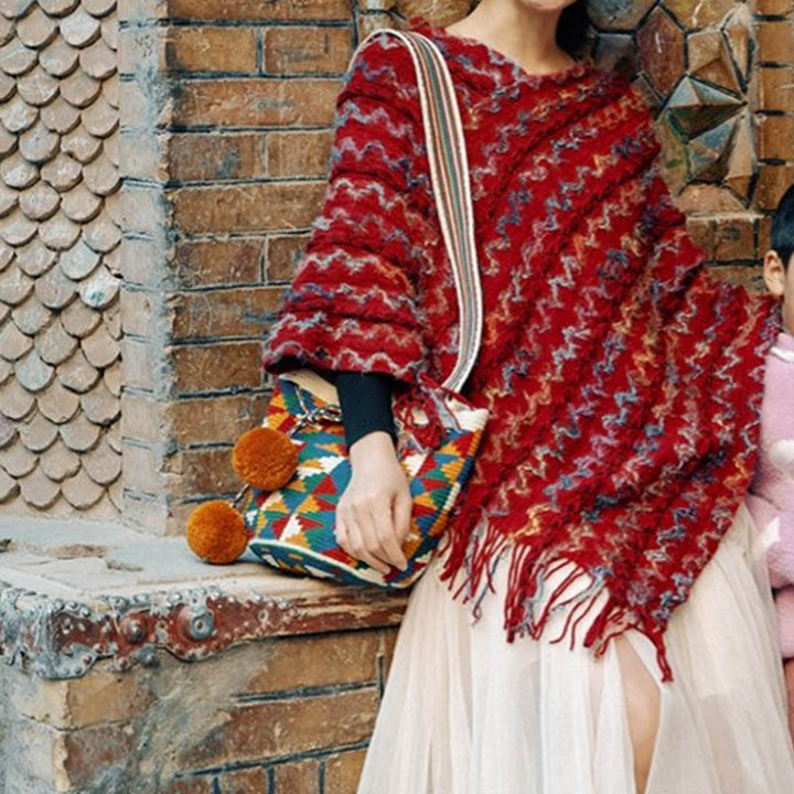 Buddha Stones tibetano colorido chal a rayas borlas jersey invierno acogedor viaje bufanda abrigo
