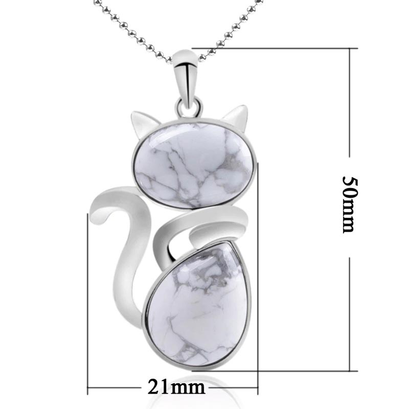 &quot;Save A Cat&quot; Lindo patrón de gato Protección de cristal natural Collar con colgante amante de los gatos