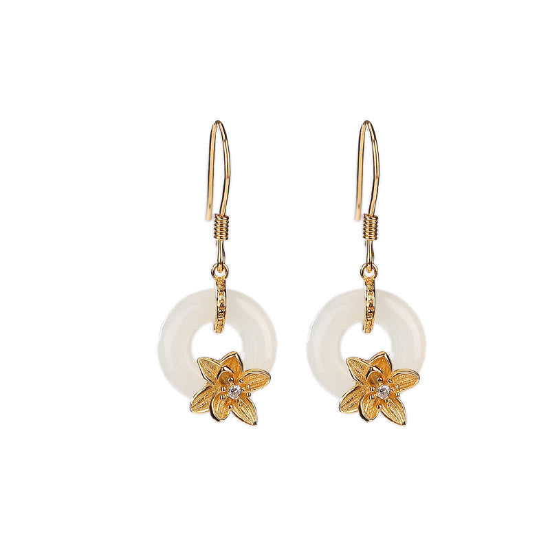 Pendientes de plata de ley 925 con Buddha Stones , jade hetiano, hebilla de la paz, orquídea y prosperidad