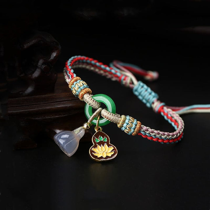 Buddha Stones, cuerda colorida, calcedonia, loto, Jade, paz, hebilla, armonía, pulsera con dije de calabaza