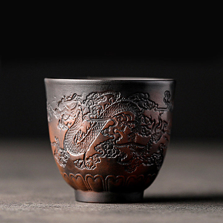 Buddha Stones, hoja de loto, paisaje de flores, dragón, taza de té de cerámica de bambú, tazón de taza de té de Kung Fu