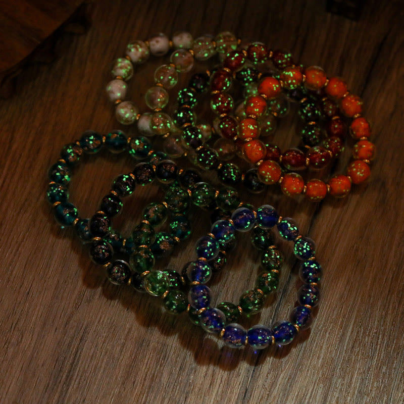 Pulsera de éxito con cuentas de cristal Liuli fluorescentes luminosas con abalorio familiar de bestia tragadora de oro con Buddha Stones