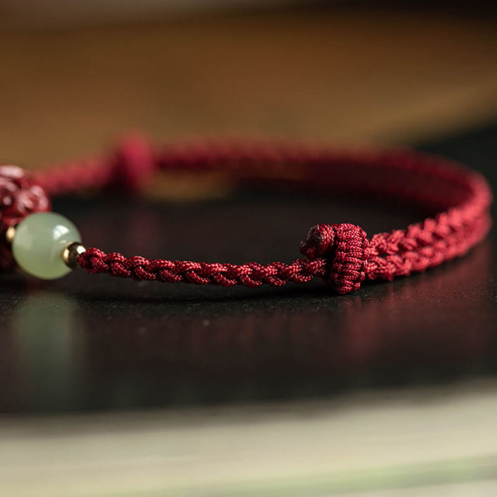 Pulsera de cuerda de la suerte con carácter de Jade Hetian del zodíaco chino cinabrio Natural de Buddha Stones