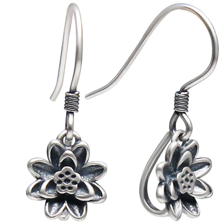 Pendientes de iluminación de flor de loto de plata de ley 925 con Buddha Stones