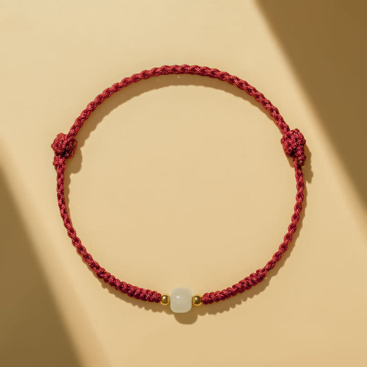 Pulsera trenzada de abundancia de cuentas de la suerte de jade hecha a mano con Buddha Stones