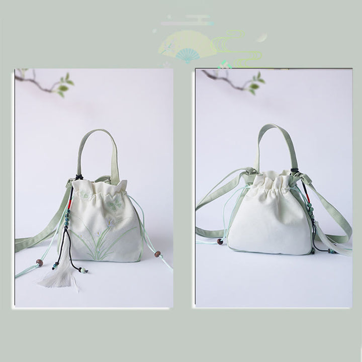 Bolso de hombro de lona con flores bordadas hechas a mano con Buddha Stones - image 9