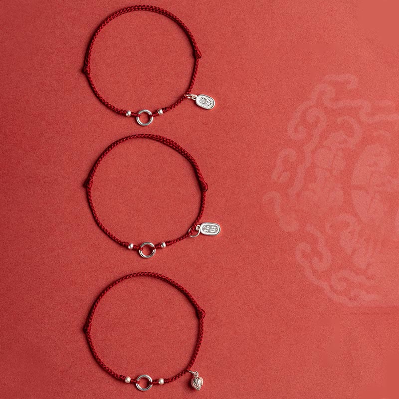 Pulsera de hilo rojo con hebilla de loto, paz, alegría, suerte, fortuna, plata de ley 925 , Buddha Stones