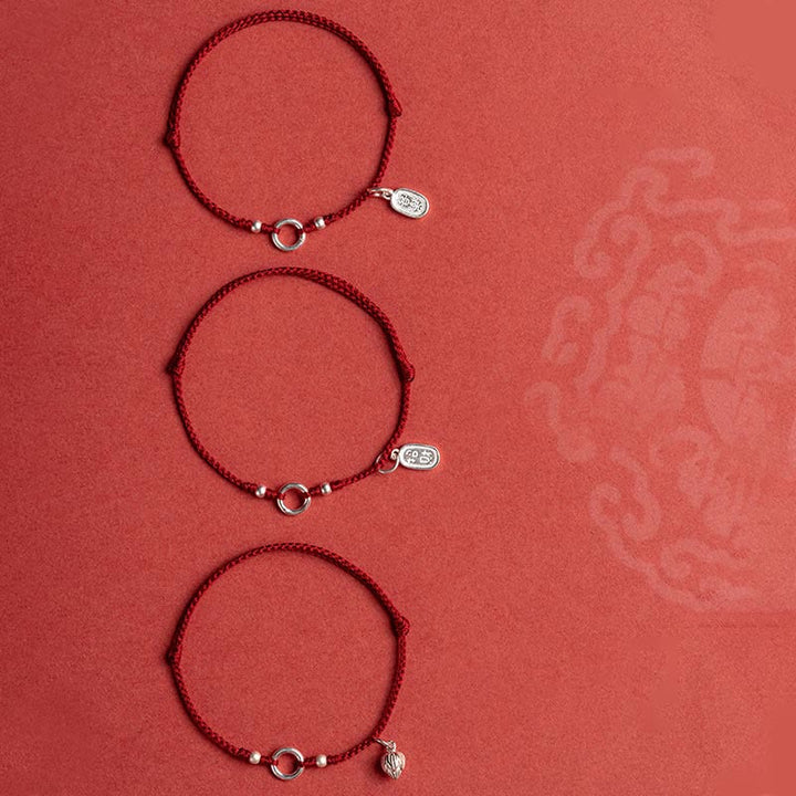 Pulsera de hilo rojo con hebilla de loto, paz, alegría, suerte, fortuna, plata de ley 925 , Buddha Stones