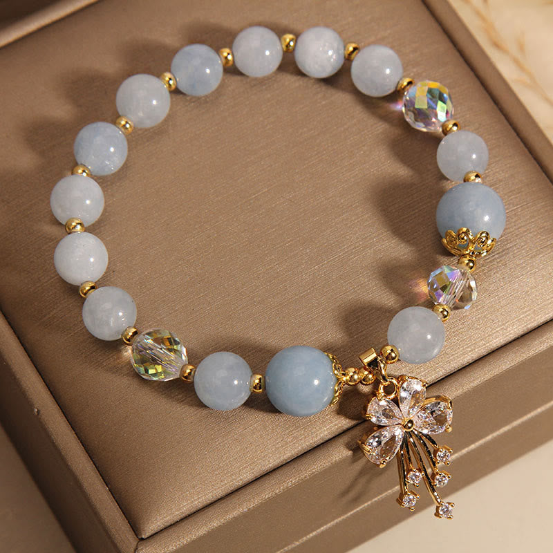 Pulsera con dije de mariposa y circonita curativa con cristal rosa aguamarina y Buddha Stones