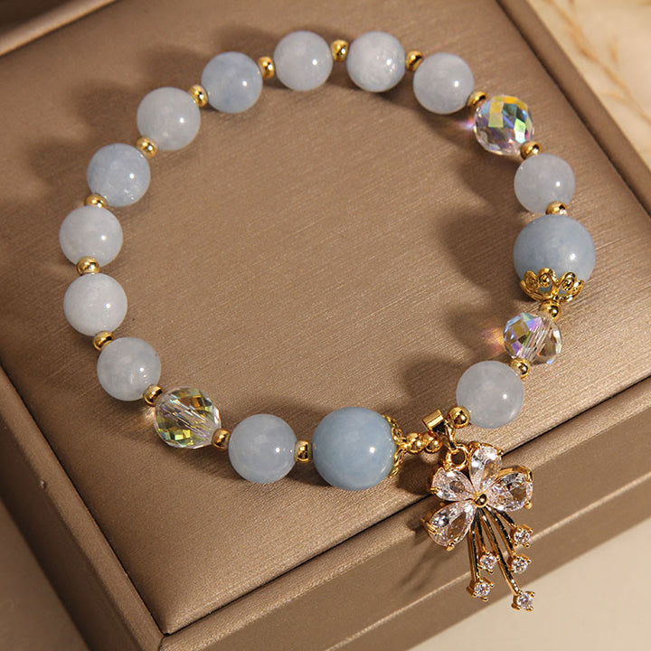 Pulsera con dije de mariposa y circonita curativa con cristal rosa aguamarina y Buddha Stones