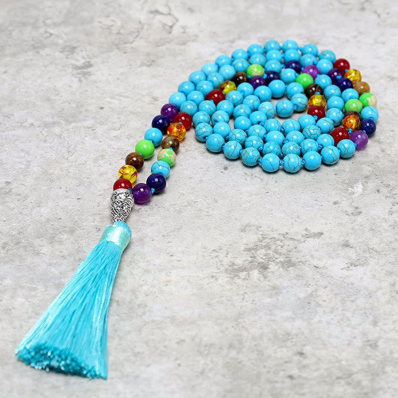 108 cuentas de turquesa Mala, collar de cuentas de oración para meditación y yoga