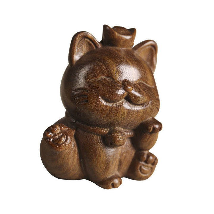 Buddha Stones Mini lingote de sándalo verde gato de la suerte tallado decoraciones de escritorio de paz - image 19
