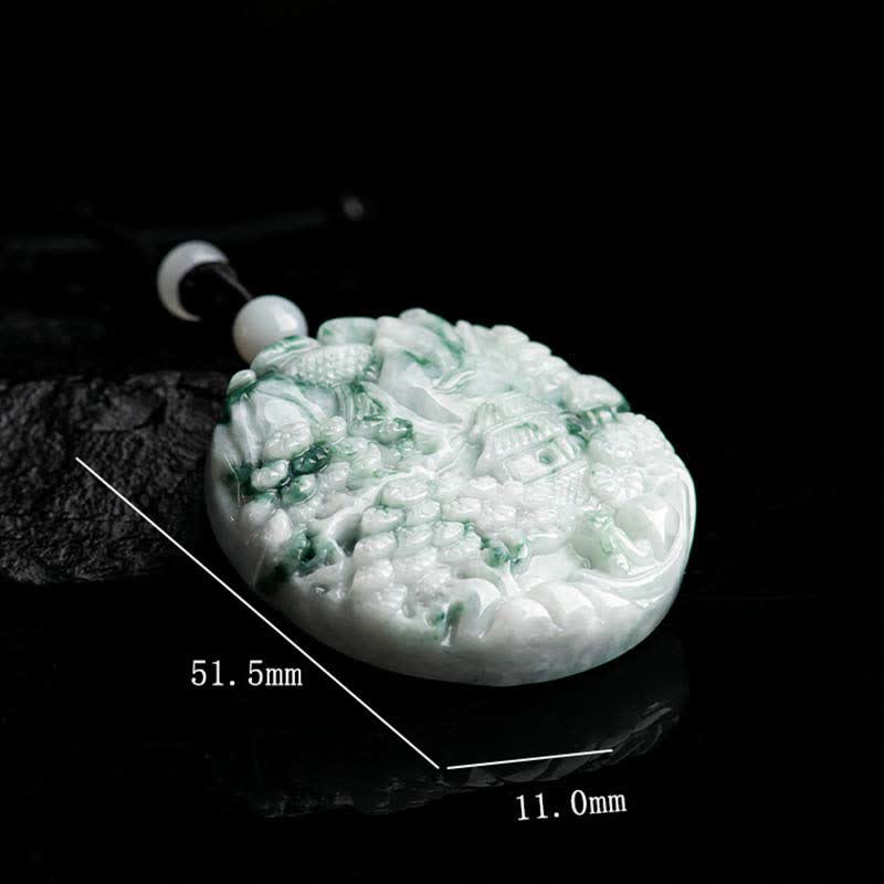 Collar de cadena de abundancia de jade con paisaje de montaña de Buddha Stones