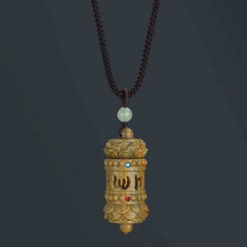 Buddha Stones Tíbet Sándalo Verde Palisandro Om Mani Padme Hum Loto Collar Calmante Positivo Colgante - image 8