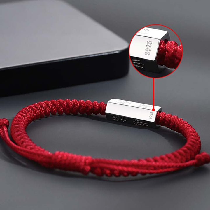 Pulsera de hilo de bendición con grabado de letras de plata de ley 925 con Buddha Stones - image 6