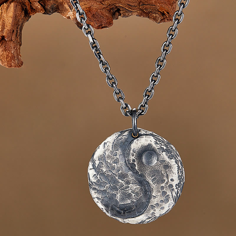 Collar con colgante de armonía con textura de martillo Yin Yang de plata de ley 990 con Buddha Stones - image 2
