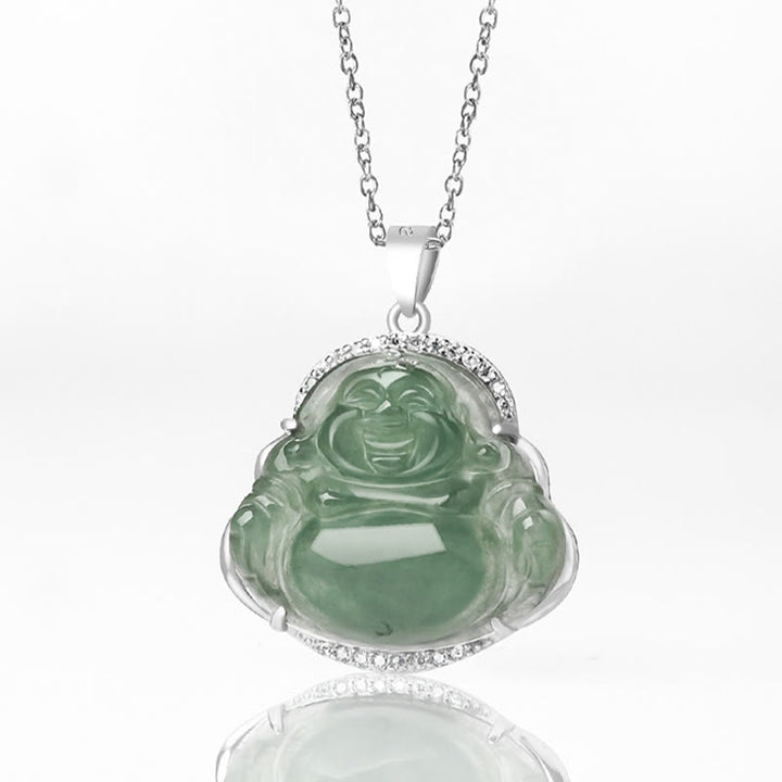 Buddha Stones de plata de ley 925, Buda sonriente, Jade Natural, collar de prosperidad y suerte, colgante de cadena - image 5