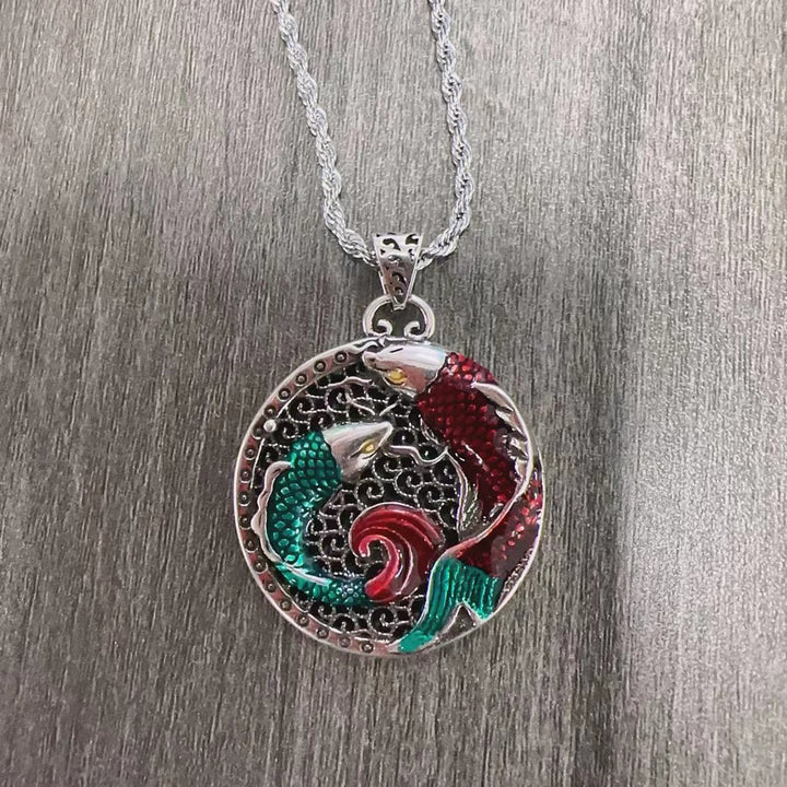Collar curativo de peces Koi de cobre tibetano con Buddha Stones