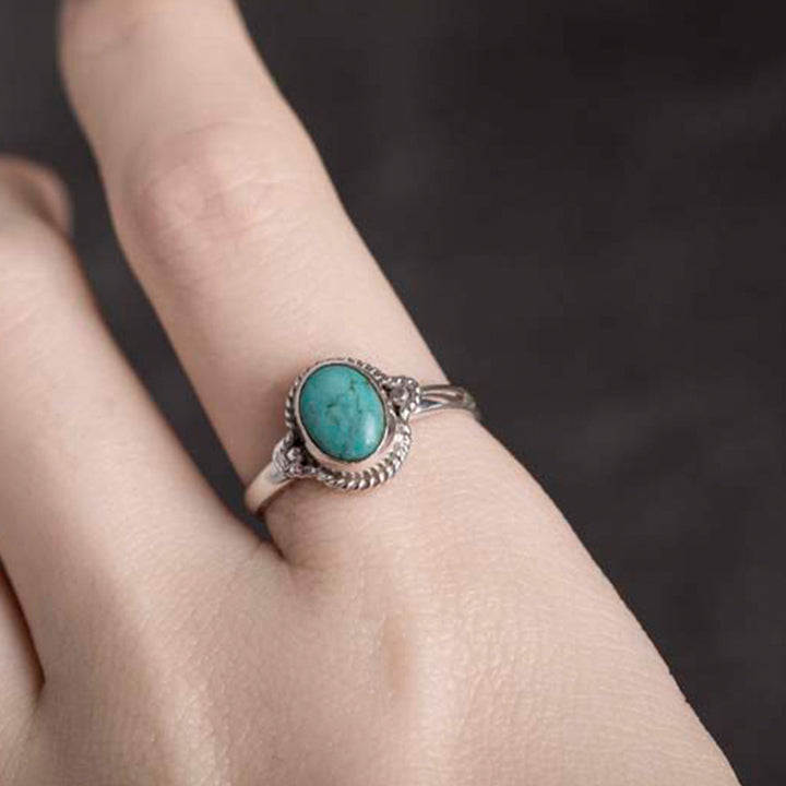 Anillo de amor de sabiduría turquesa de plata de ley 925 con Buddha Stones