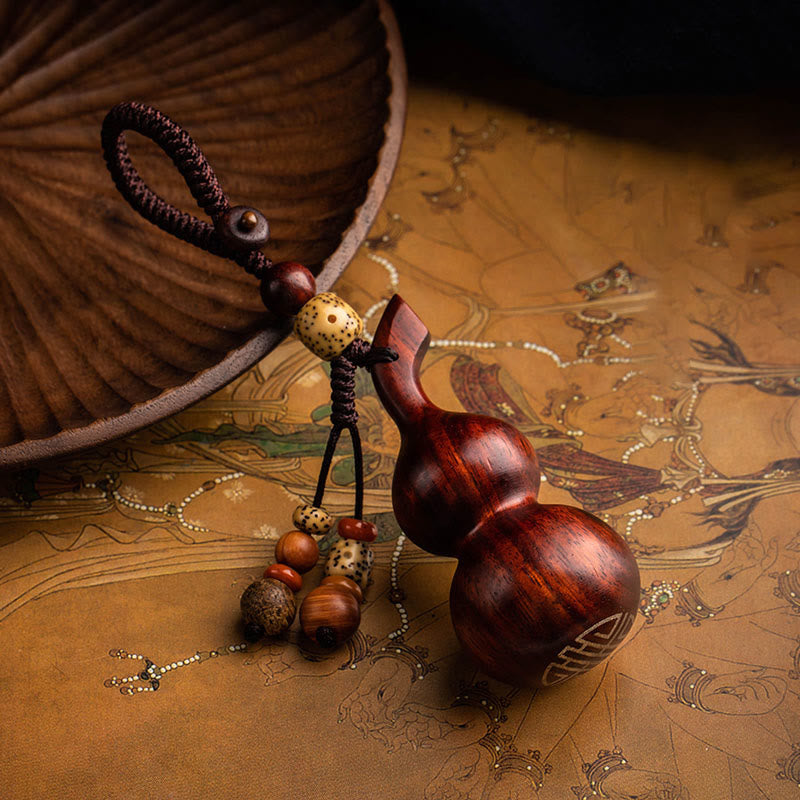 Llavero de protección de la suerte, calabaza de sándalo rojo, hoja pequeña de ébano tibetano