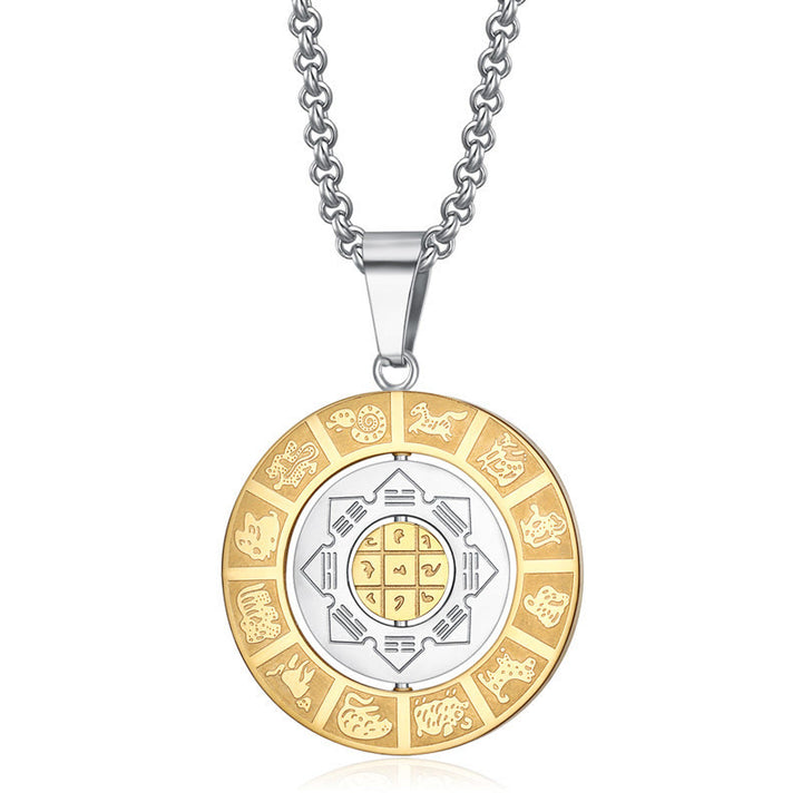 Buddha Stones Zodíaco chino Nueve palacios Ocho diagramas Bagua Amuleto Armonía Collar Colgante giratorio