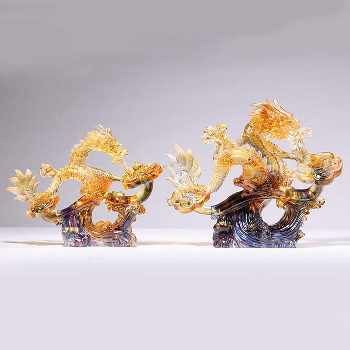 Buddha Stones Año del Dragón hecho a mano, mango Ruyi Liuli, pieza de arte con cristal, protección, decoración para el hogar y la Oficina