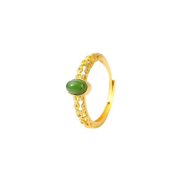Anillo ajustable de la suerte de jade cian con patrón de nubes auspicioso de Buddha Stones