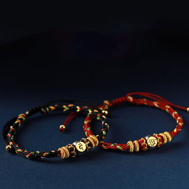 Pulsera de hilo trenzado de la suerte de plata con Buda natal del zodiaco chino de Buddha Stones