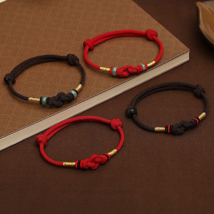 Pulsera de pareja trenzada con nudo de la suerte de Jade, hilo rojo, Buddha Stones