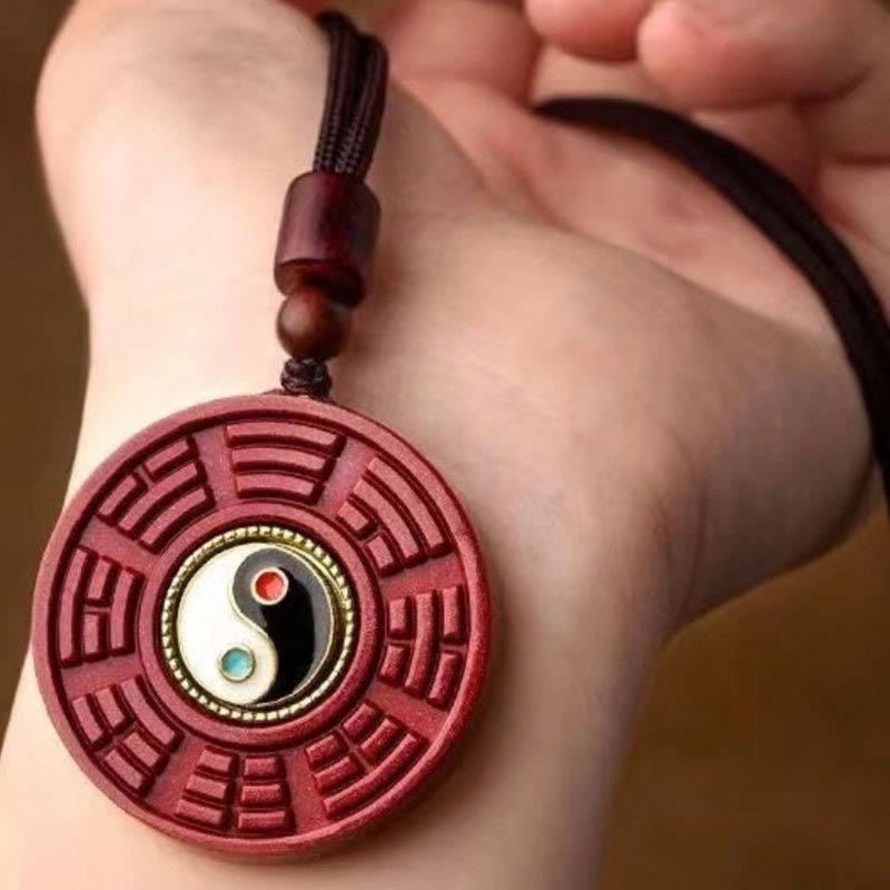 Buddha Stones cinabrio Natural Bagua giratorio Yin Yang mantener alejados los espíritus malignos COLLAR COLGANTE - image 8
