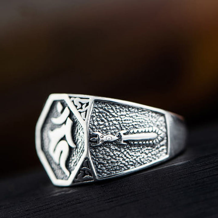 Anillo ajustable de protección tallada con diseño sánscrito de plata de ley 925 con Buddha Stones