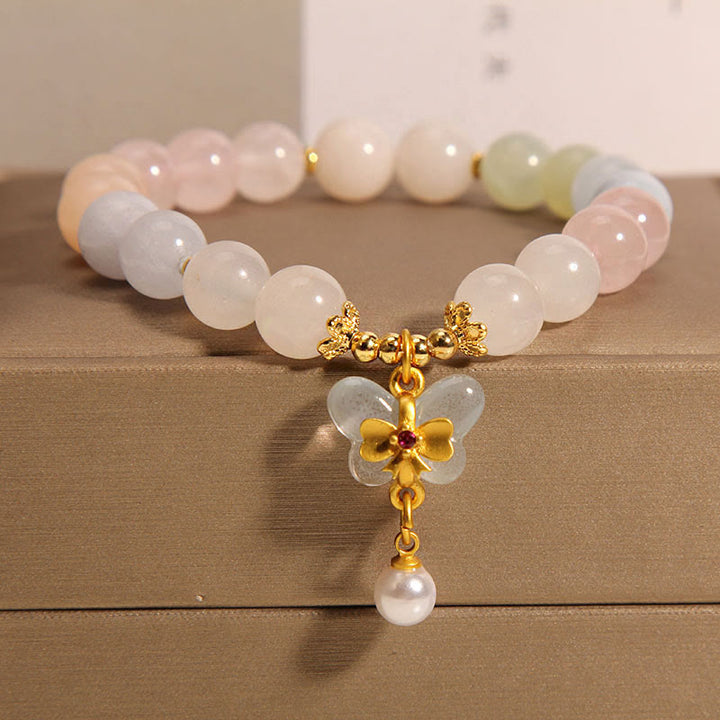 Pulsera con dije de mariposa de confianza de morganita natural con Buddha Stones