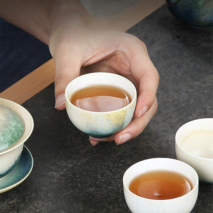 Tazas de té de cerámica verde creativas de Buddha Stones, tazas de té de Kung Fu