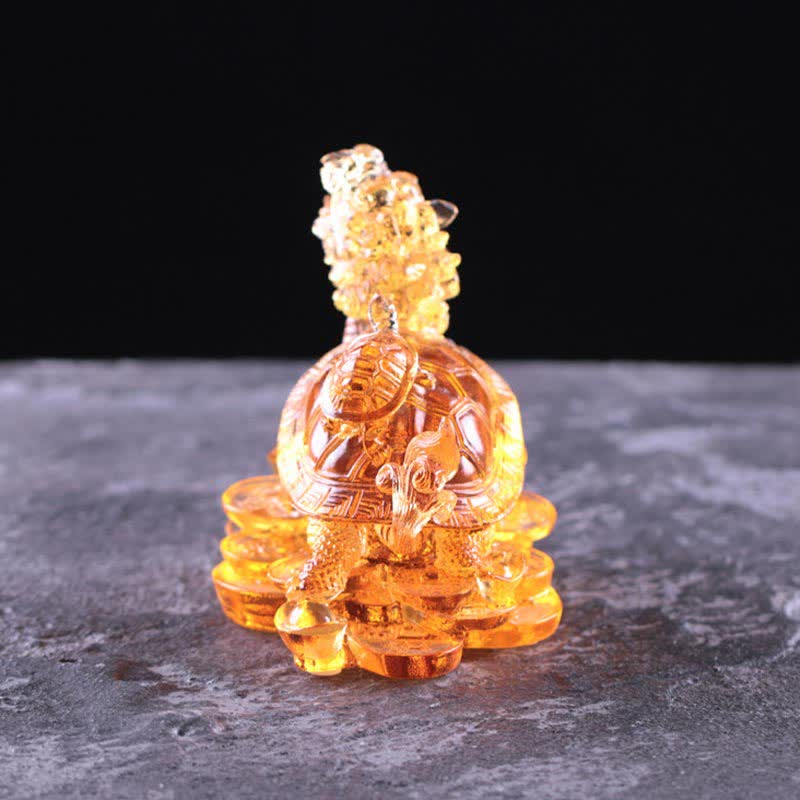 Buddha Stones Feng Shui, monedas de tortuga dragón hechas a mano, pieza de arte de la suerte de cristal Liuli, decoración para el hogar y la Oficina