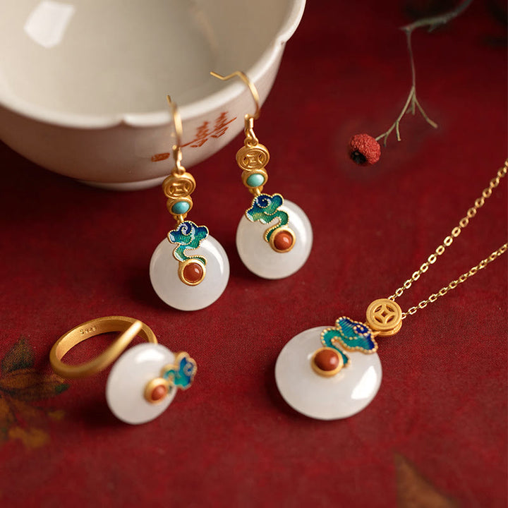 Buddha Stones, monedas de cobre de Jade, nubes propicias, collar de prosperidad, colgante, pulsera, anillo, pendientes
