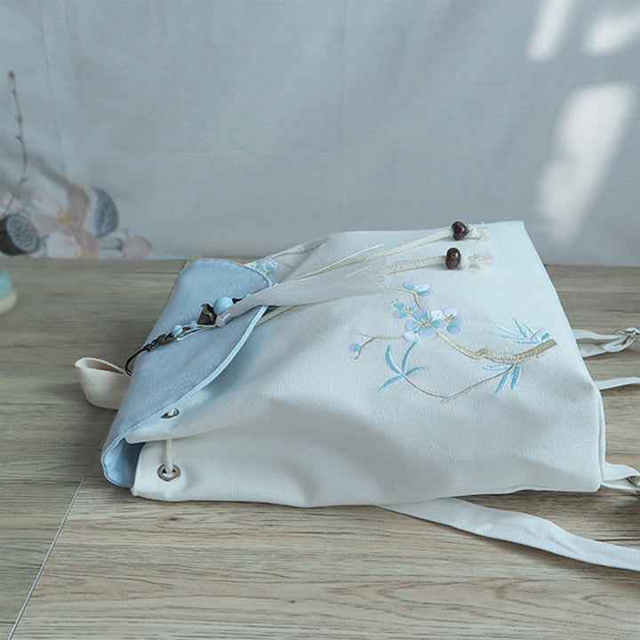 Mochila de lona de gran capacidad bordada hecha a mano con Buddha Stones