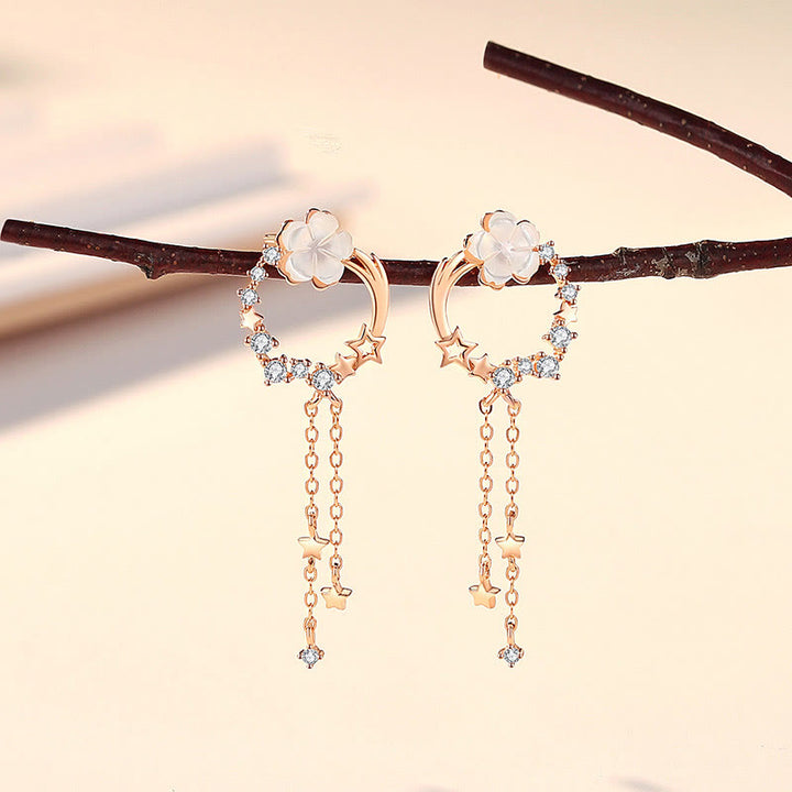 Juego de pendientes con colgante de collar de amor de mariposa y flor de plata de ley 925 con Buddha Stones