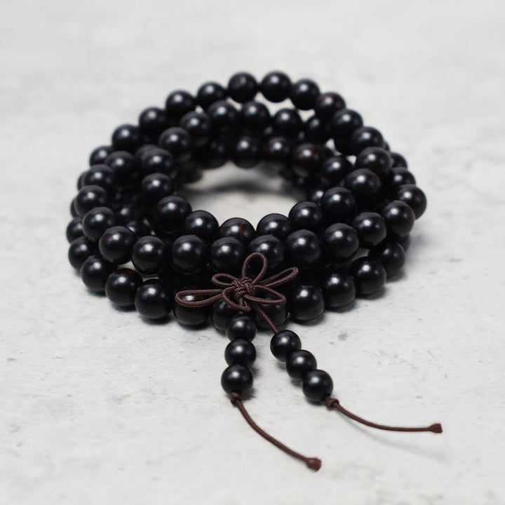 Pulsera de cuentas de Mala con Buddha Stones , 108, oración, meditación, sándalo, elástica - Madera de ébano - image 7